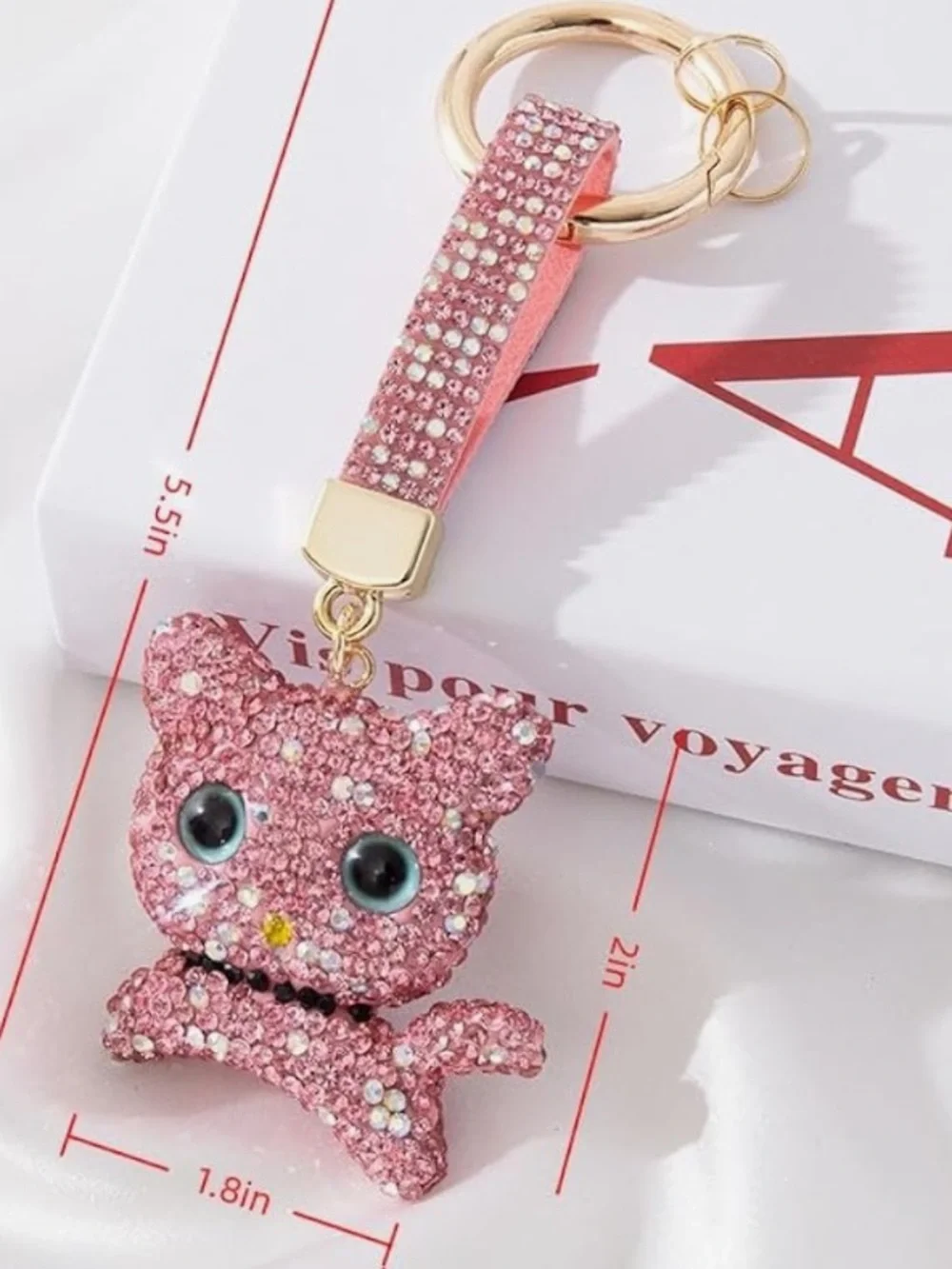 Pink Crystal Cat bag charm Keychain Wristlet